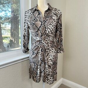 FATE Snake Print Twist Front Button Down Shirt Dress Women S Midi Chic Night Out